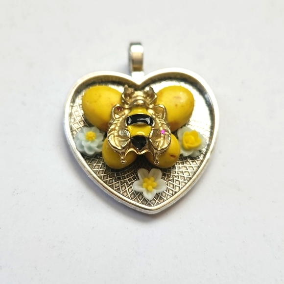 Yellow and Silver Bee Heart Pendant - Picture 2 of 3